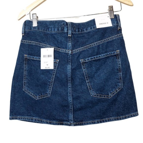 New with Tag Forever 21 Dark Wash Blue Denim Collection Button Fly Mini Skirt - Picture 7 of 16